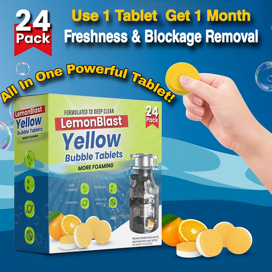 LemonBlast Drain Cleaner (Pack of 24) Use 1 Tablet, Get 1 Month Freshness & Blockage Removal