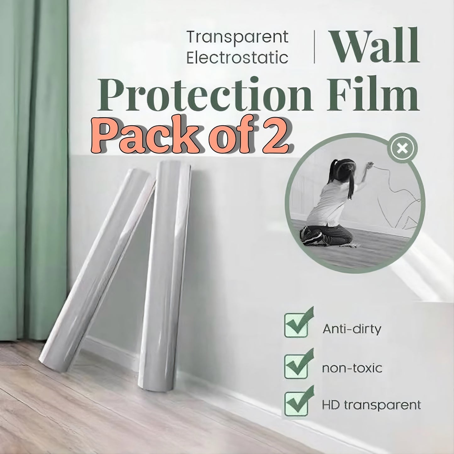Self- Adhesive Transparent Electrostatic Wall Protection Film Buy 1 Get 1 Free (Pack Of 2)